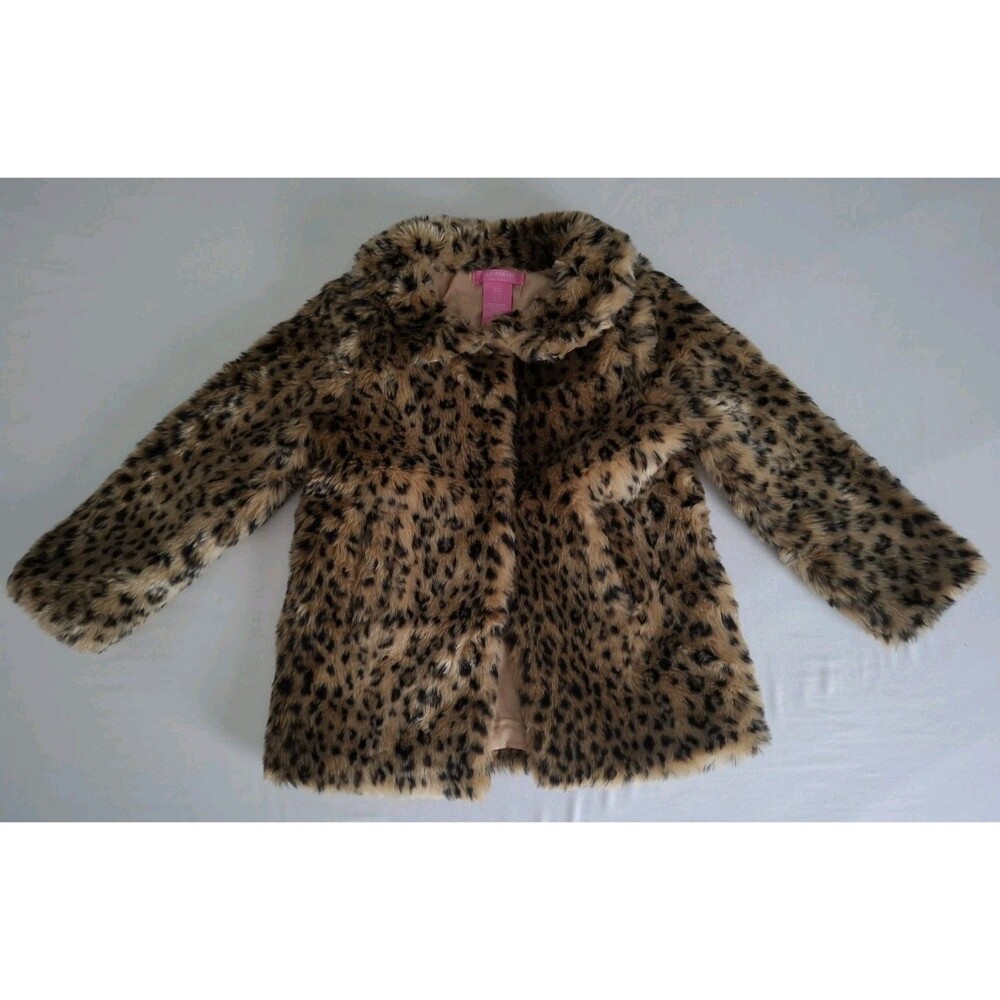Girls Kids Isaac Mizrahi Animal Print Faux Fur Coat 4T Vegan Jacket Diva EUC